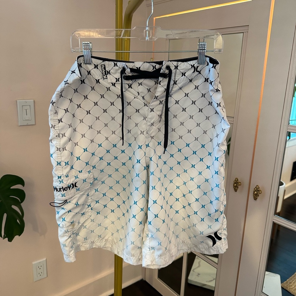 Hurley White and Blue Men's Board Shorts- Size 32